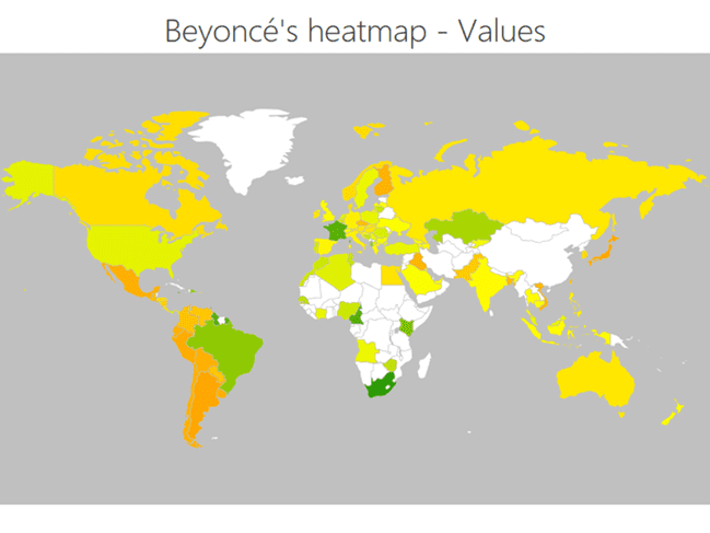 Beyoncé heatmap - values